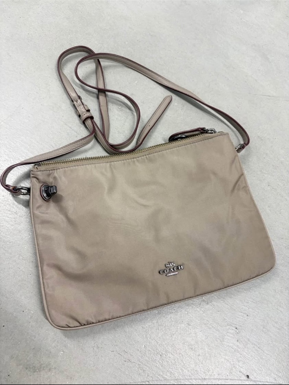 Coach Taupe Nylon Crossbody Bag with Leather Trim